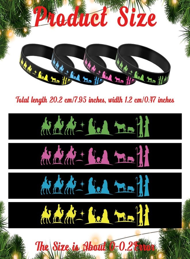 Simgoing 48 Pcs Nativity Scene Silhouette Rubber Bracelets Set Holiday Gifts Decoration Supplies Christian Supplies Christmas Silhouette Rubber Wristbands for Christmas Event Theme Party - Image 2